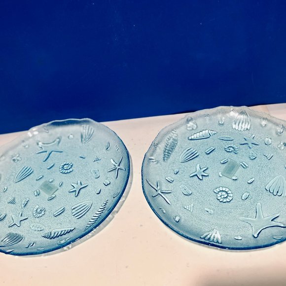 NEW… Set of Two [2] Glass Sea Shell Plates, by Beachcombers, 11.25” Approximate - Picture 4 of 16